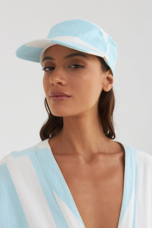 PETUNIA STRIPE CAP - AQUA / WHITE