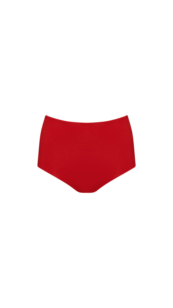 THE MIRAGE HIGH WAISTED BIKINI BOTTOMS - RUBY RED