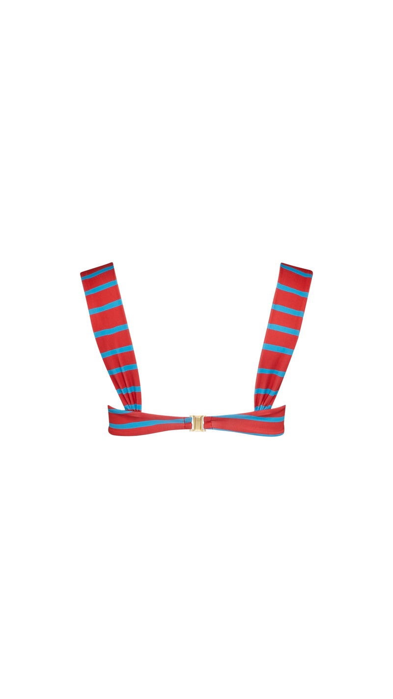 THE RESORT RUCHED ECO BIKINI TOP - AQUA/RED STRIPE