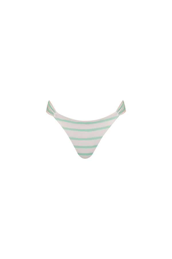 THE RESORT RUCHED ECO BIKINI BOTTOMS - MINT/GREEN STRIPE