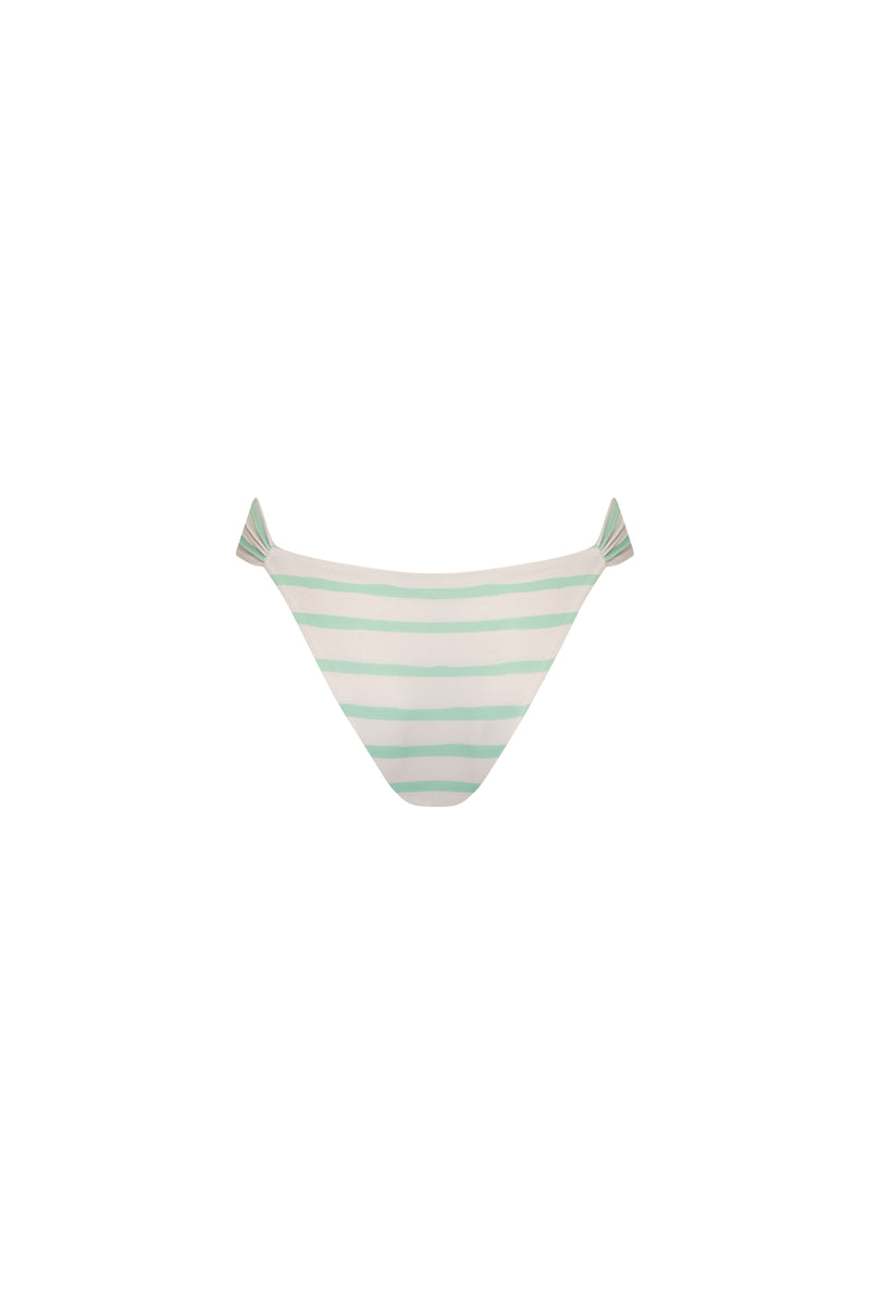 THE RESORT RUCHED ECO BIKINI BOTTOMS - MINT/GREEN STRIPE