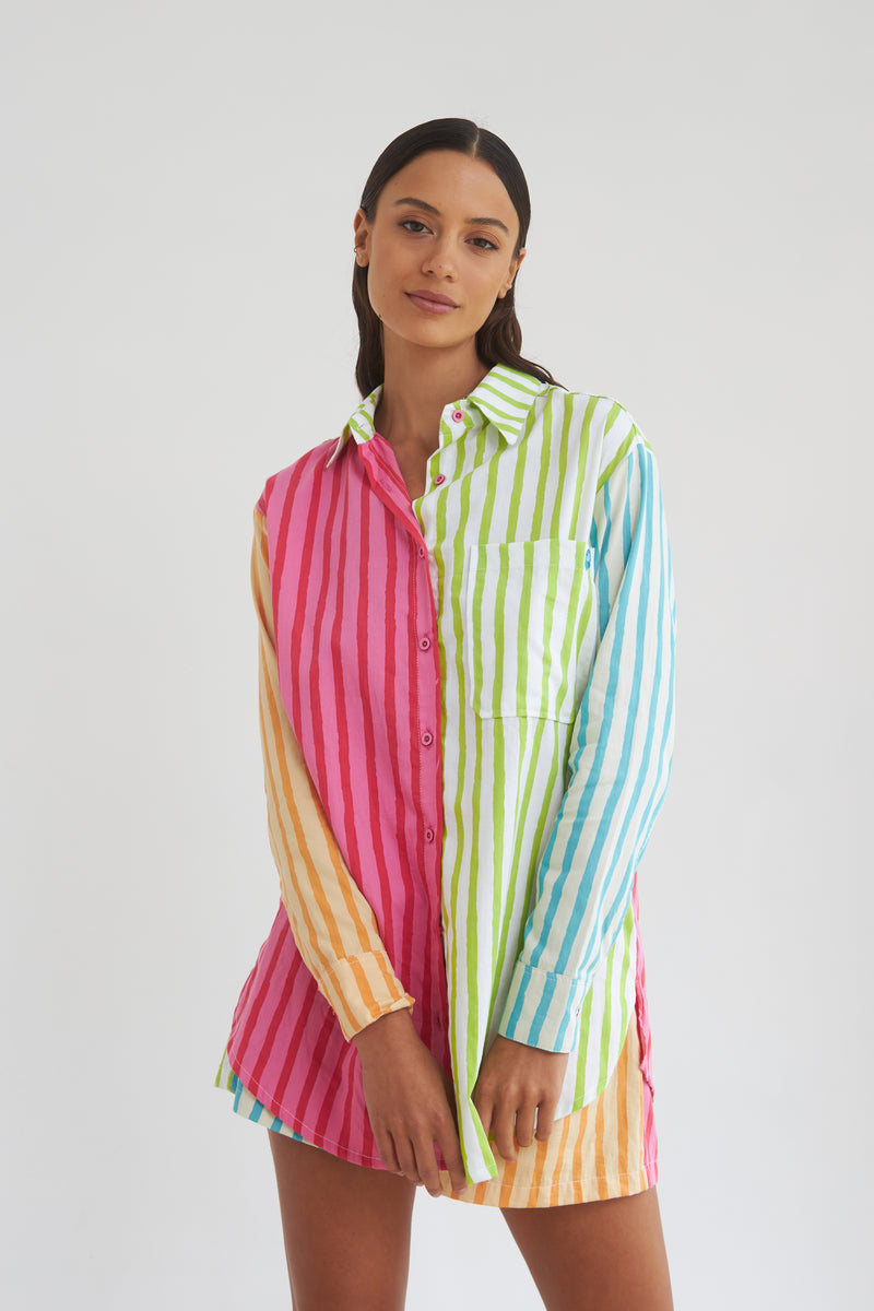 THE SUNNY SIDE UP SHIRT - MULTI COLOR STRIPES