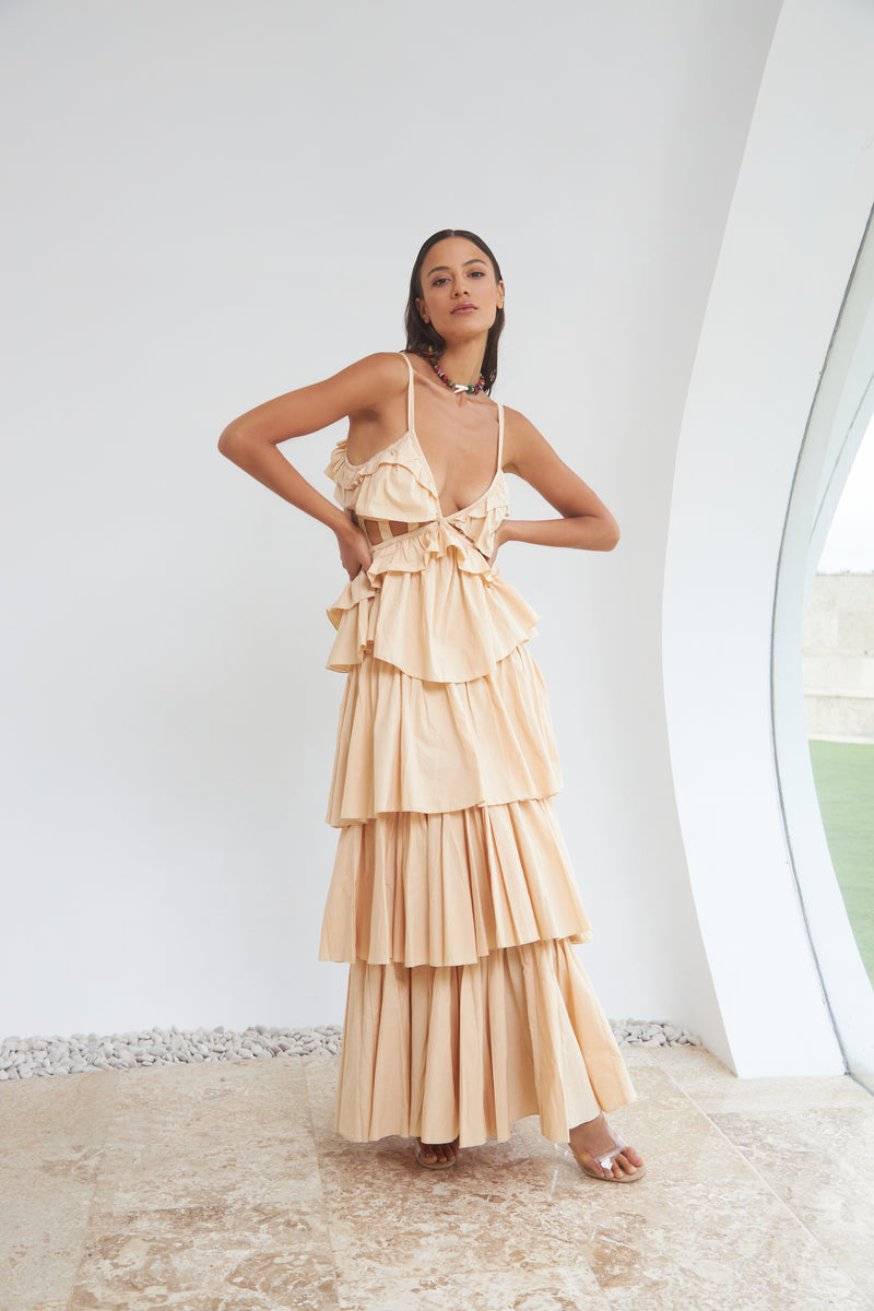 THE UTOPIA RUFFLE DRESS - SAND