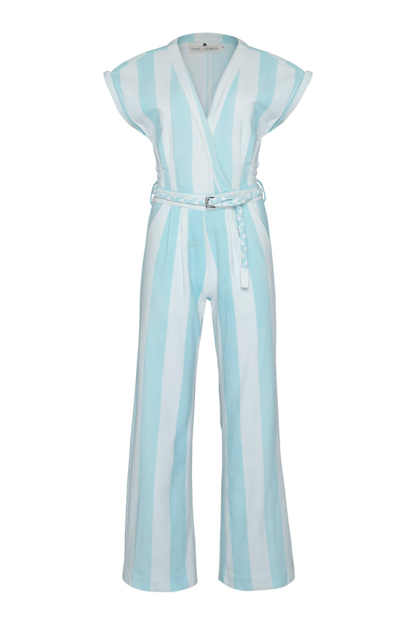 THE EUPHORIA JUMPSUIT  - AQUA STRIPE