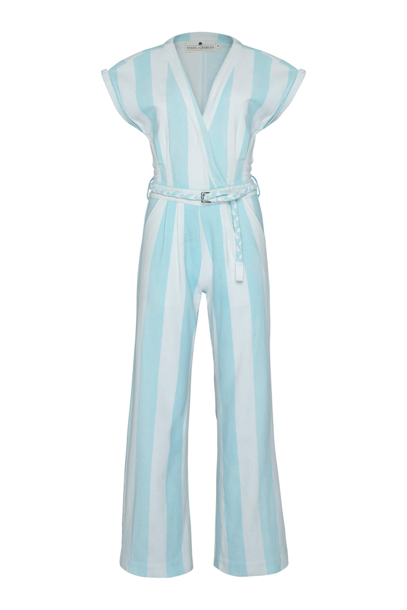 THE EUPHORIA JUMPSUIT  - AQUA STRIPE