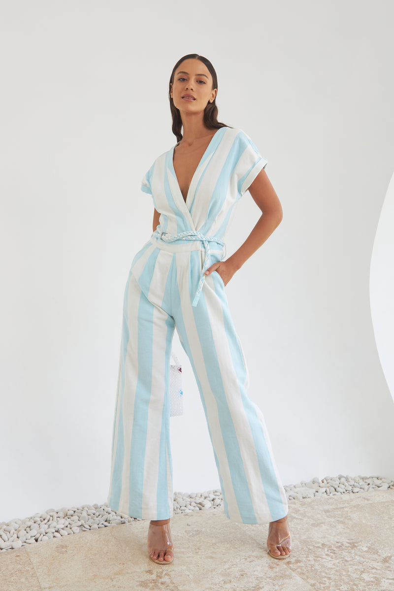 THE EUPHORIA JUMPSUIT  - AQUA STRIPE