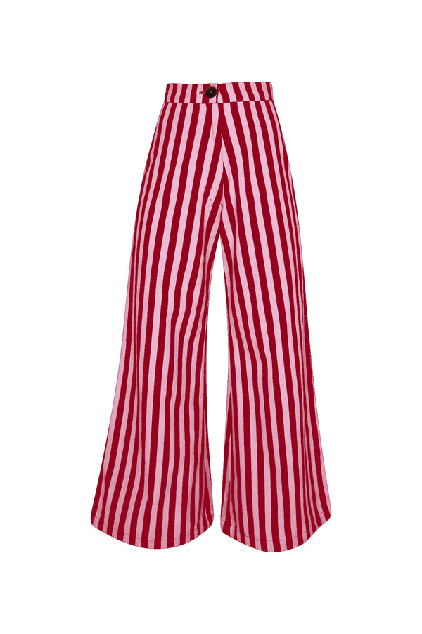 THE BOARDWALK WIDE LEG PANTS - WHIPPY STRIPE PINK AND RED