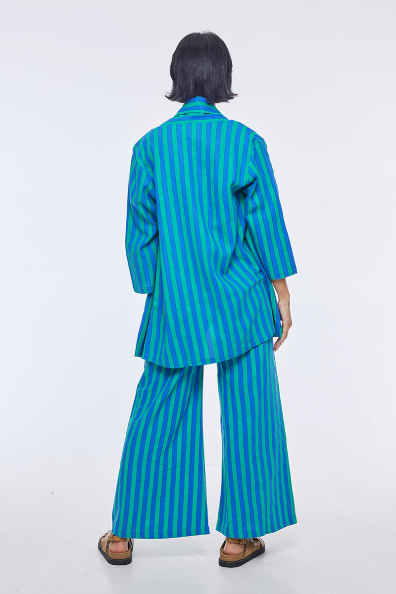 THE KIMONO THROW ON WHIPPY STRIPE GREEN BLUE