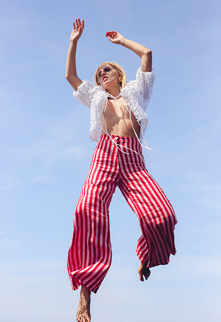 THE BOARDWALK WIDE LEG PANTS - WHIPPY STRIPE PINK AND RED