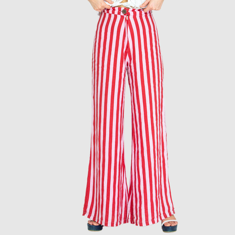 THE BOARDWALK WIDE LEG PANTS - WHIPPY STRIPE PINK AND RED