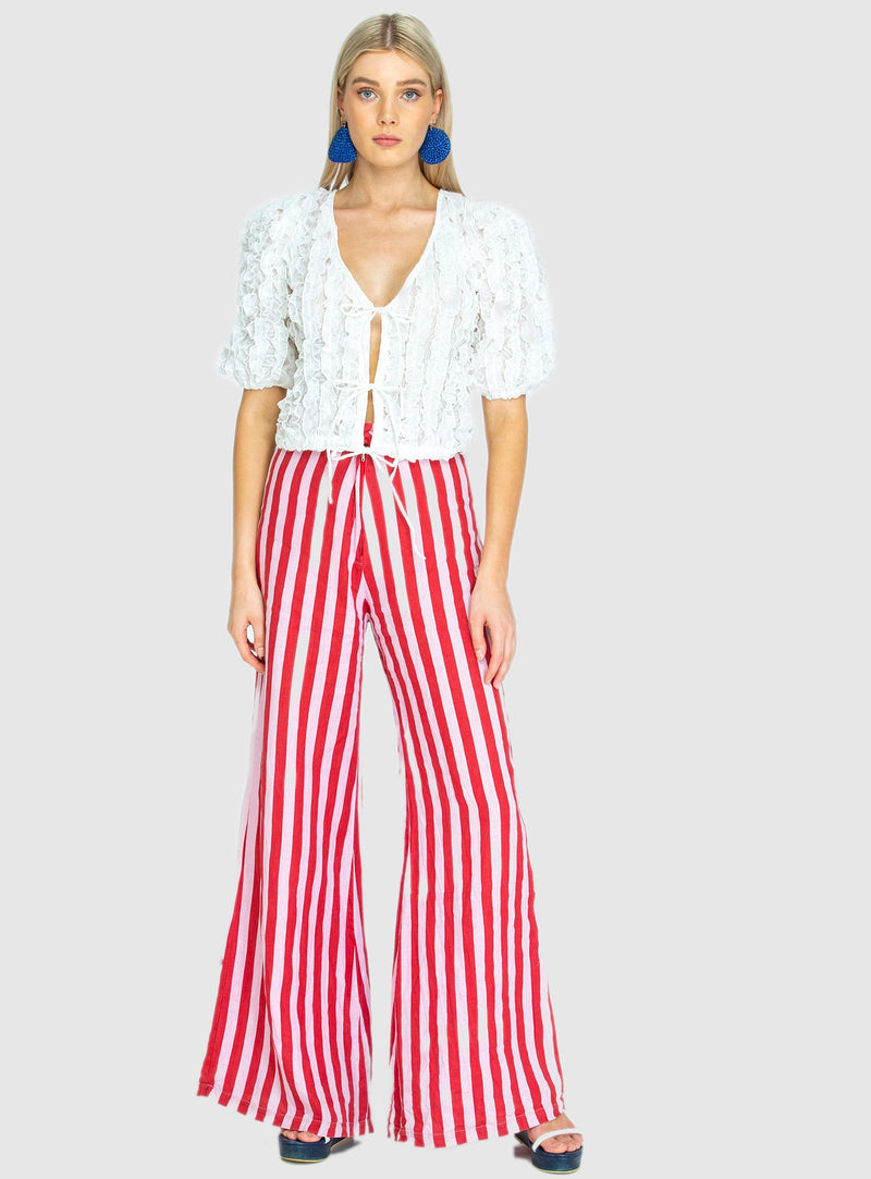 THE BOARDWALK WIDE LEG PANTS - WHIPPY STRIPE PINK AND RED