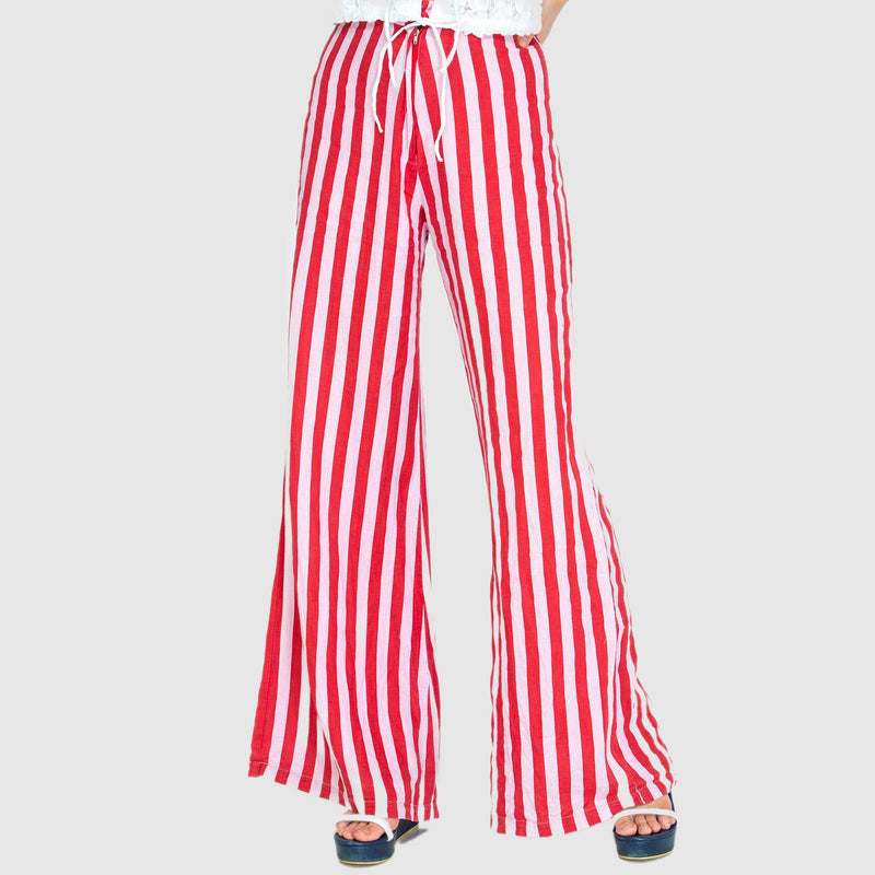 THE BOARDWALK WIDE LEG PANTS - WHIPPY STRIPE PINK AND RED