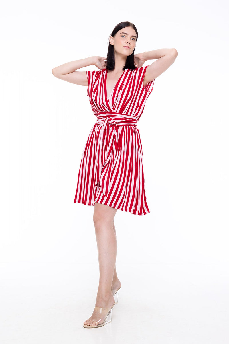 THE POINT DRESS SHORT - WHIPPY STRIPE PINK & RED