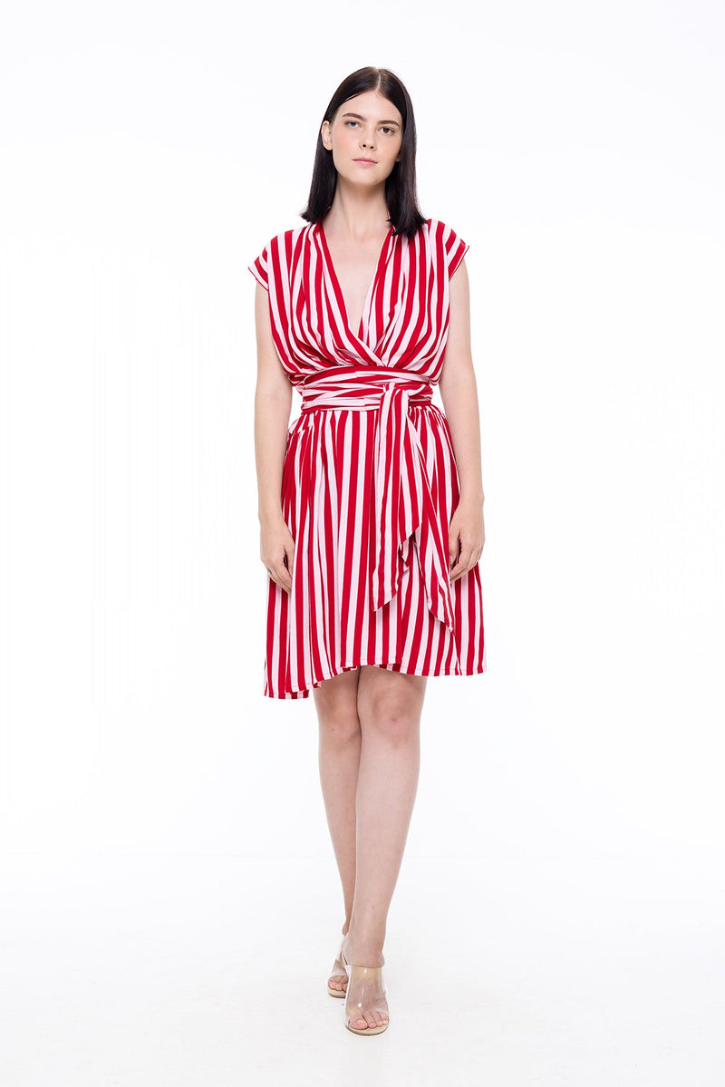 THE POINT DRESS SHORT - WHIPPY STRIPE PINK & RED