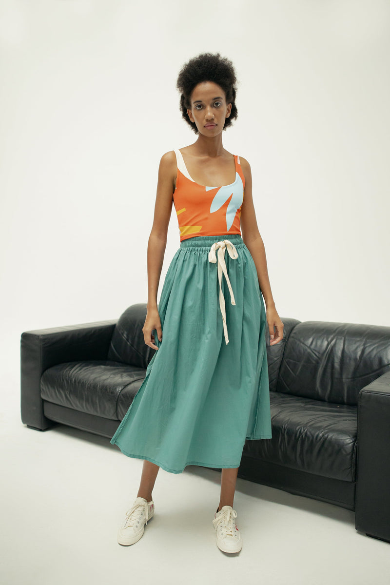 THE TULIE  DRAWSTRING SKIRT - DUSTY GREEN