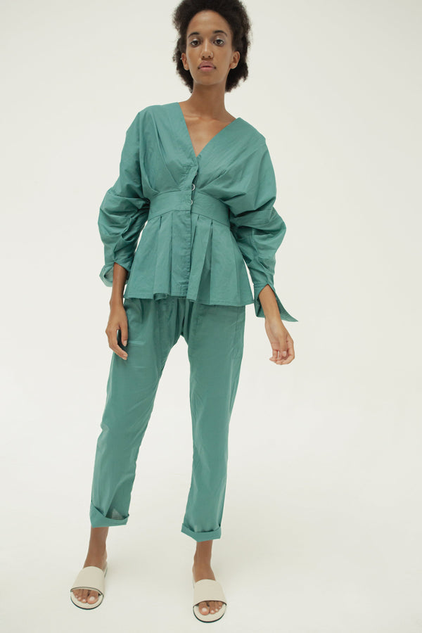 THE ELASTIC DRAWSTRING PANTS DUSTY GREEN