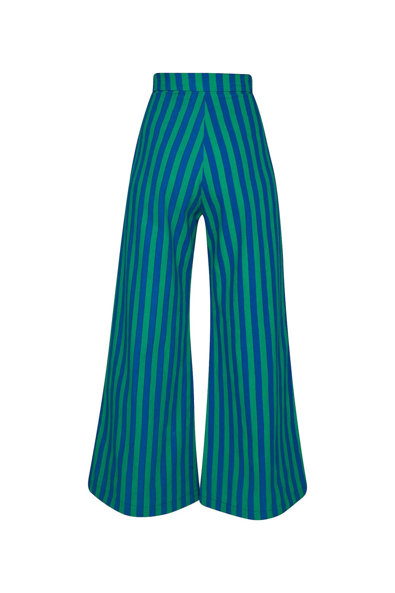 THE BOARDWALK WIDE LEG PANTS - WHIPPY STRIPE GREEN AND BLUE