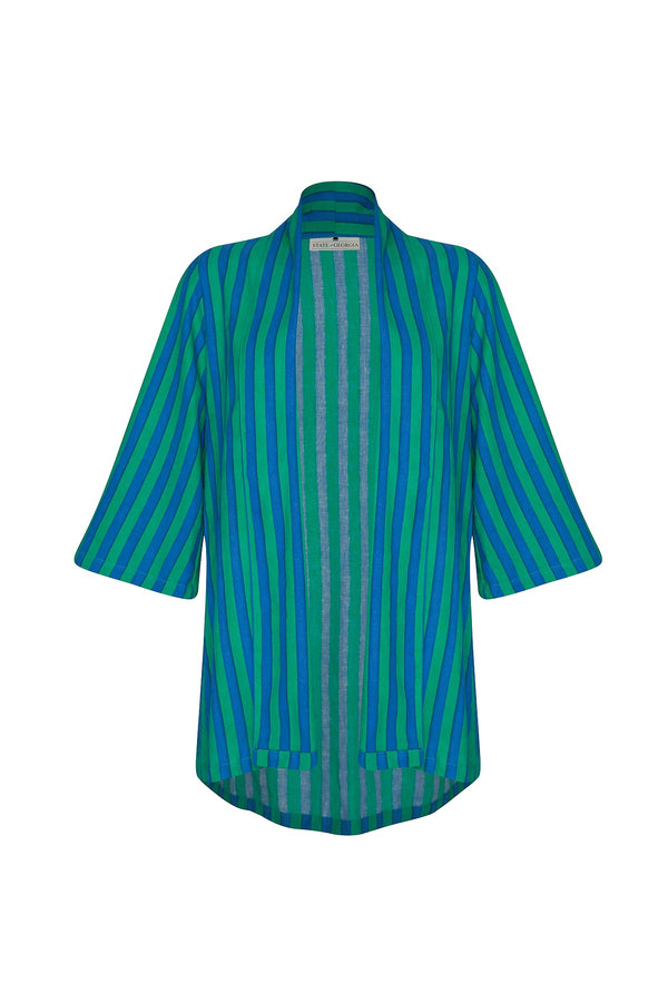 THE KIMONO THROW ON WHIPPY STRIPE GREEN BLUE