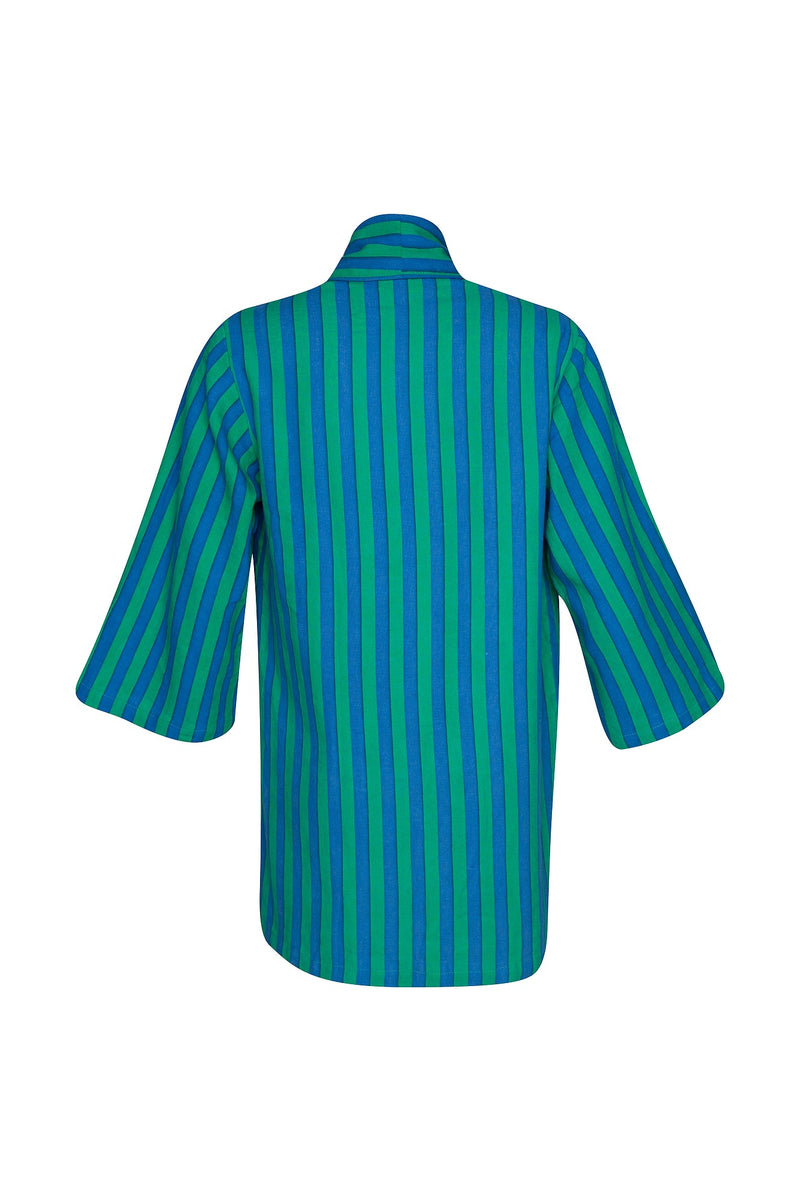 THE KIMONO THROW ON WHIPPY STRIPE GREEN BLUE