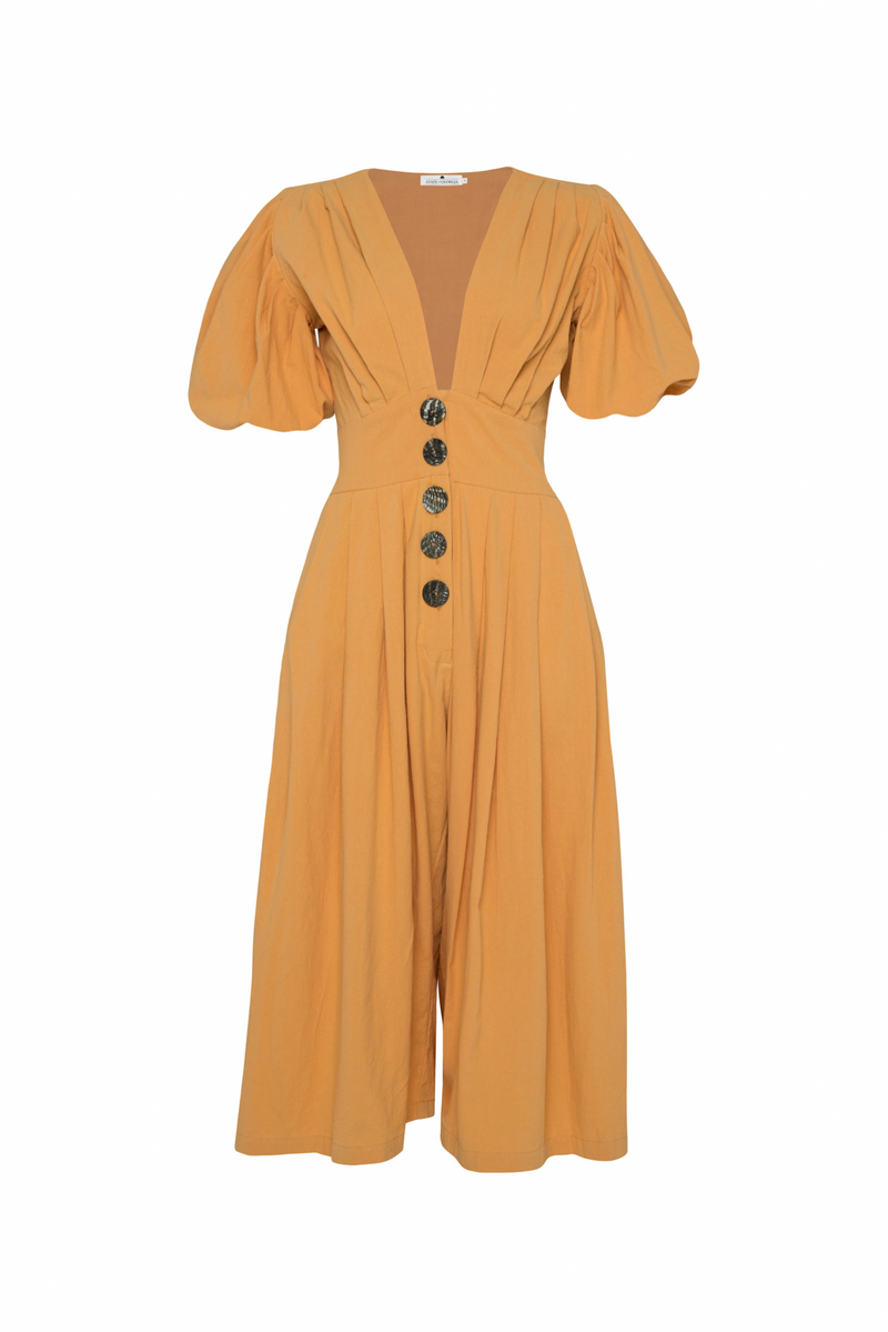 THE JAIME JUMPSUIT CULLOTES - TAN/CHARCOAL BUTTON